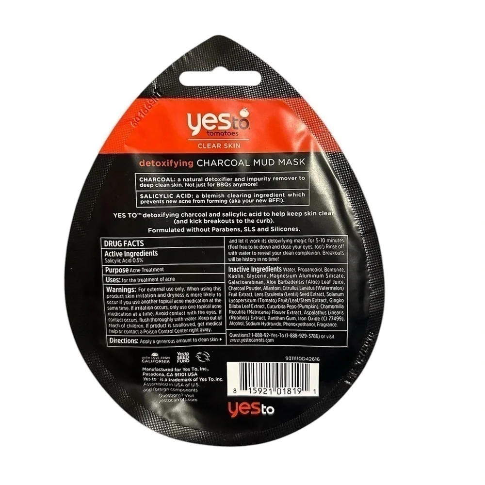 YesTo Pack of 5 Face Masks- Clay and charcoal - Acne Clearer